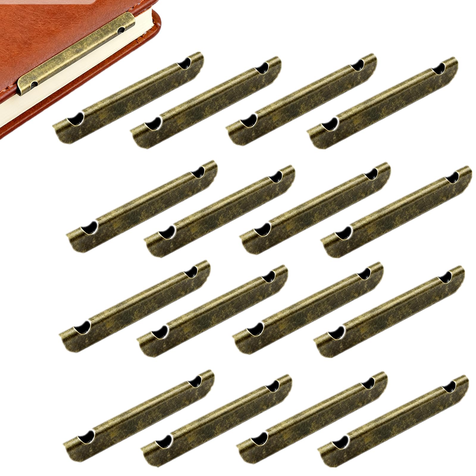 VrotQyn 16 Pcs Antique Bronze Metal Book Corner Protectors – 52x6.5x4mm Size, 4.4x3mm Hole, Ideal for Notebooks, Albums, Vintage Photo Albums & Junk Journals