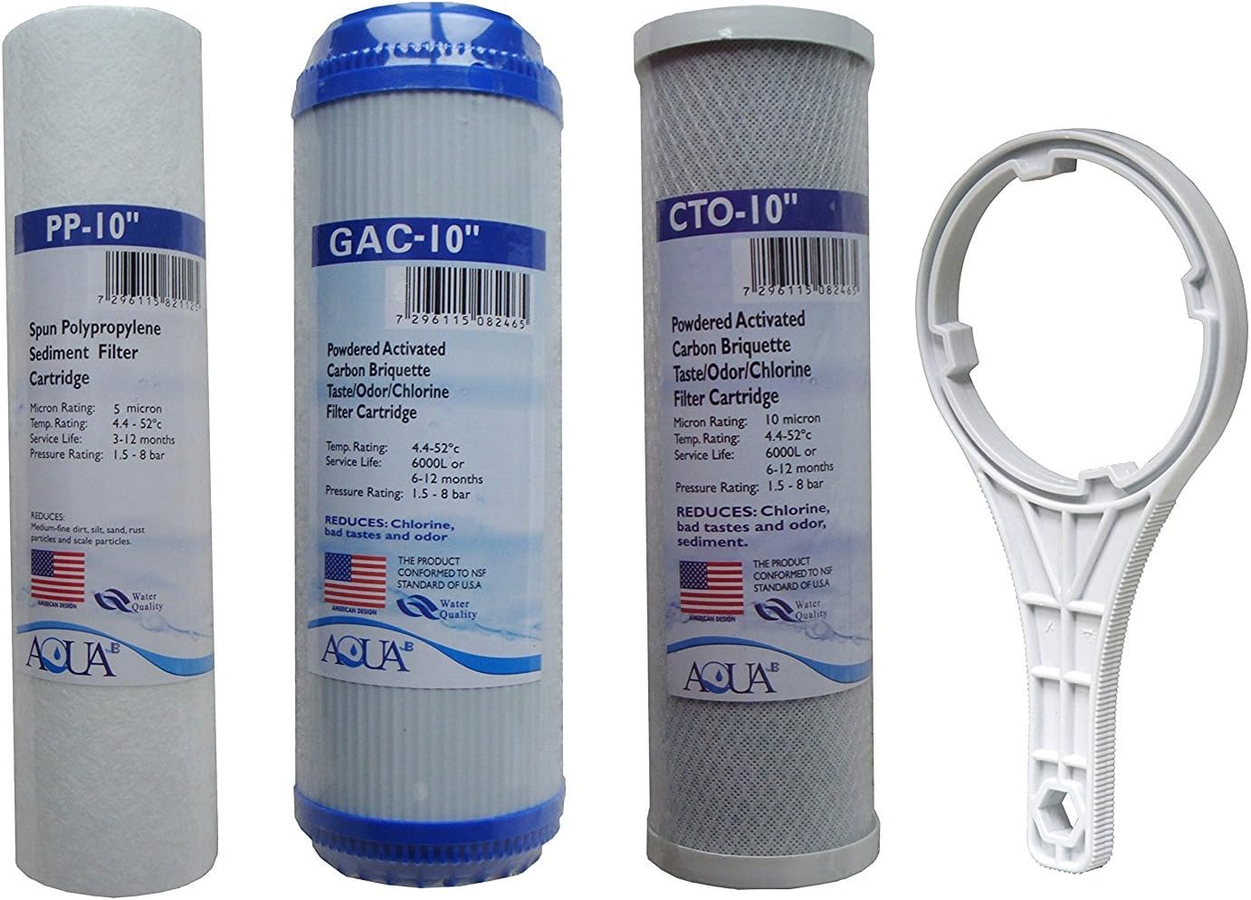 Universal RO Replacement Set of 3 filter cartridges : Sediment, GAC, CTO Carbon Block for undersink RO. 3 Pk. Size: 10"x2.5"