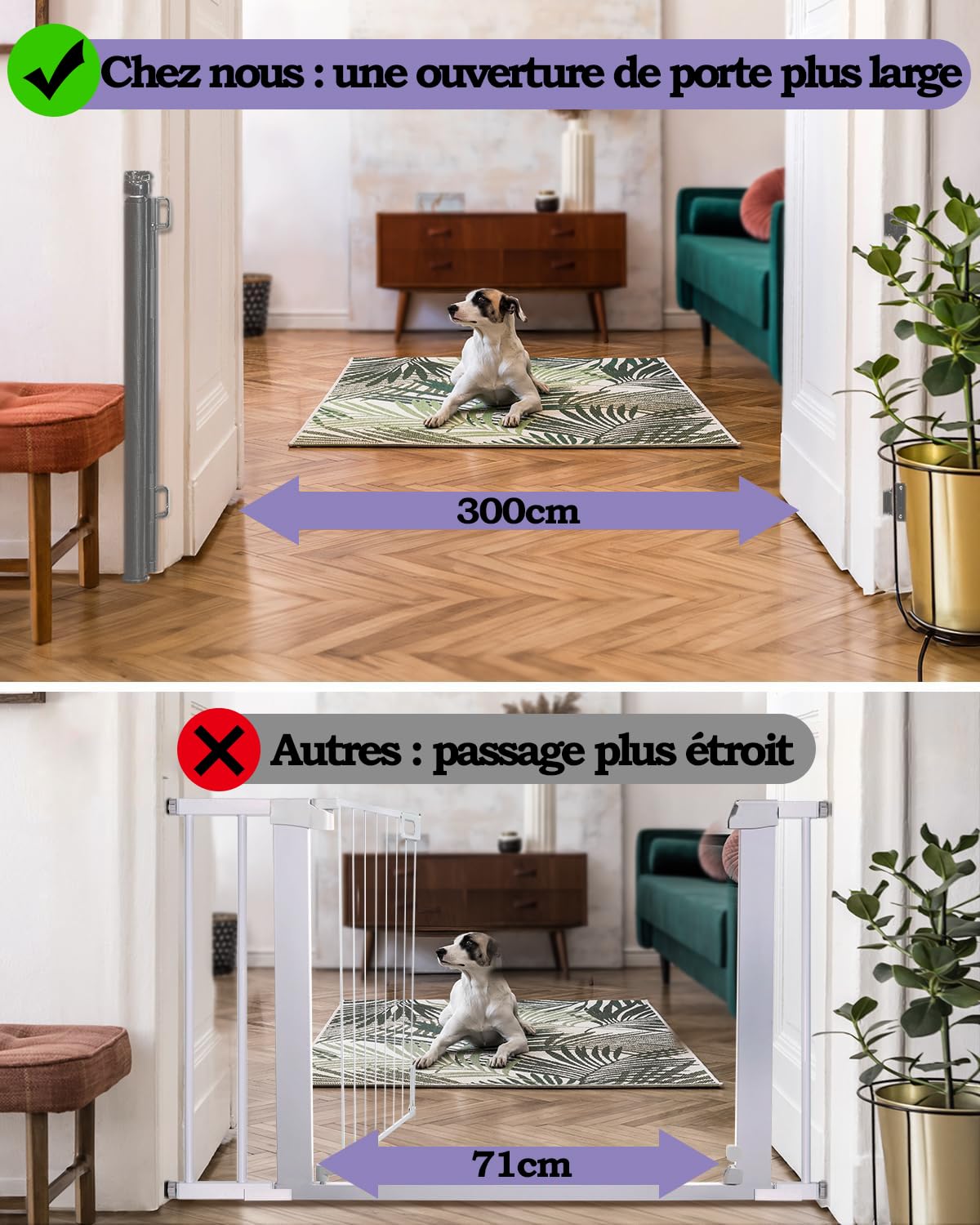 Barriere de Securite Retractable pour Bébé,0-300cm Barriere de Securite Enfant Extensible,Barriere de Securite Chien,pour Escaliers,Couloirs,Intérieur et Extérieur (Gris)