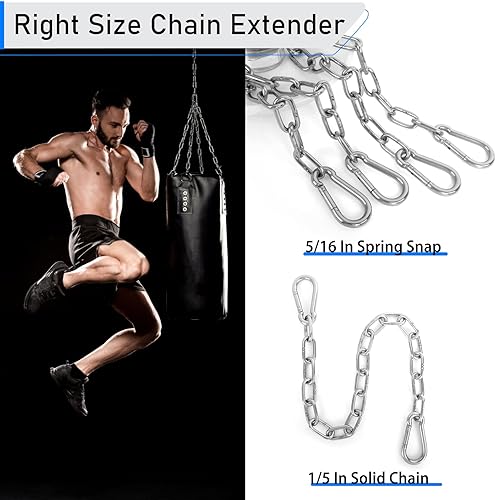 Miniatura 4 de Paquete de 2 cadenas resistentes de 30 pulgadas, cadena colgante de acero de 15 pulgadas de grosor con broche de resorte, extensor de cadena fácil