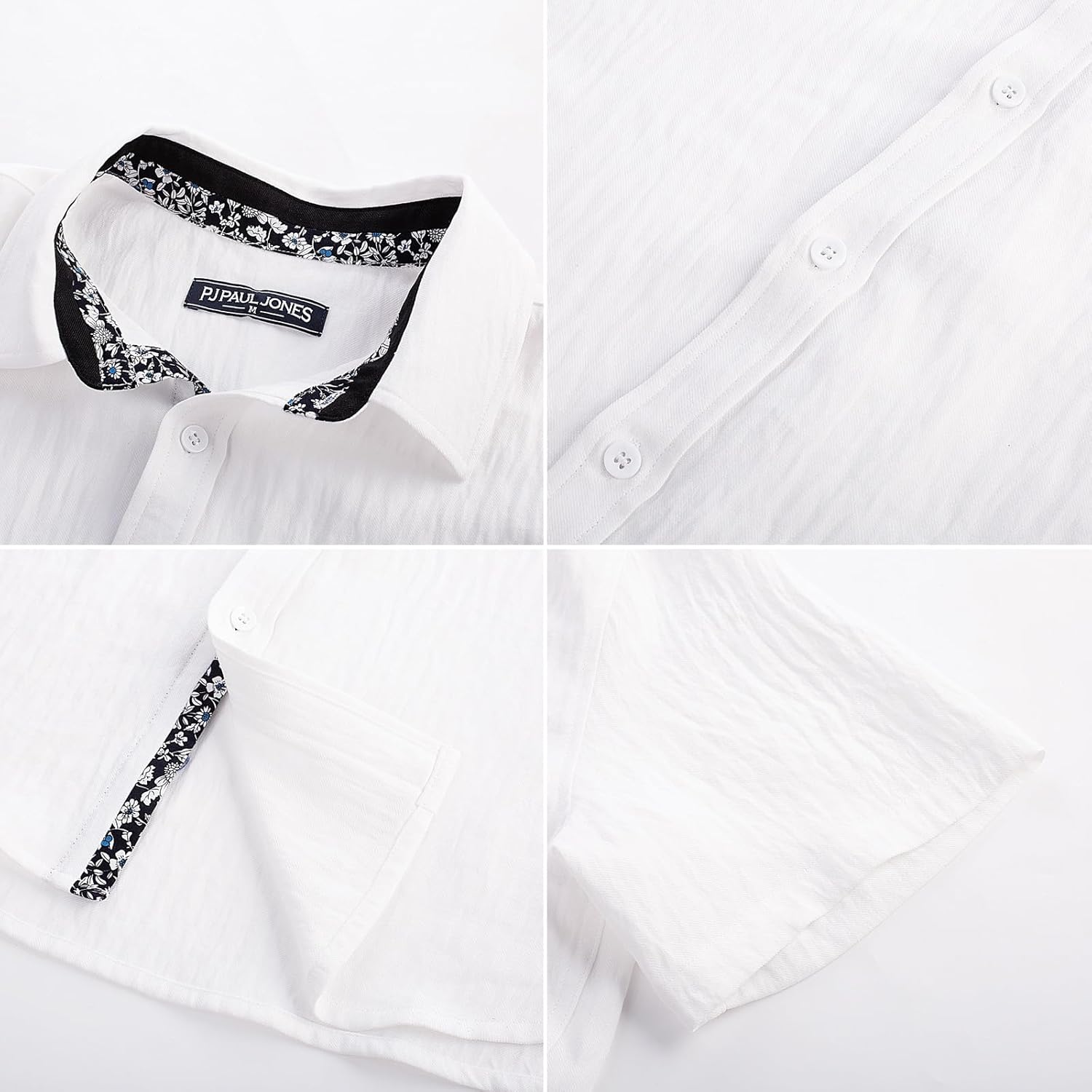 PJ PAUL JONES Men's Button Down Short Sleeve Shirt Casual Summer Beach Textured Wedding Shirts - Image 5