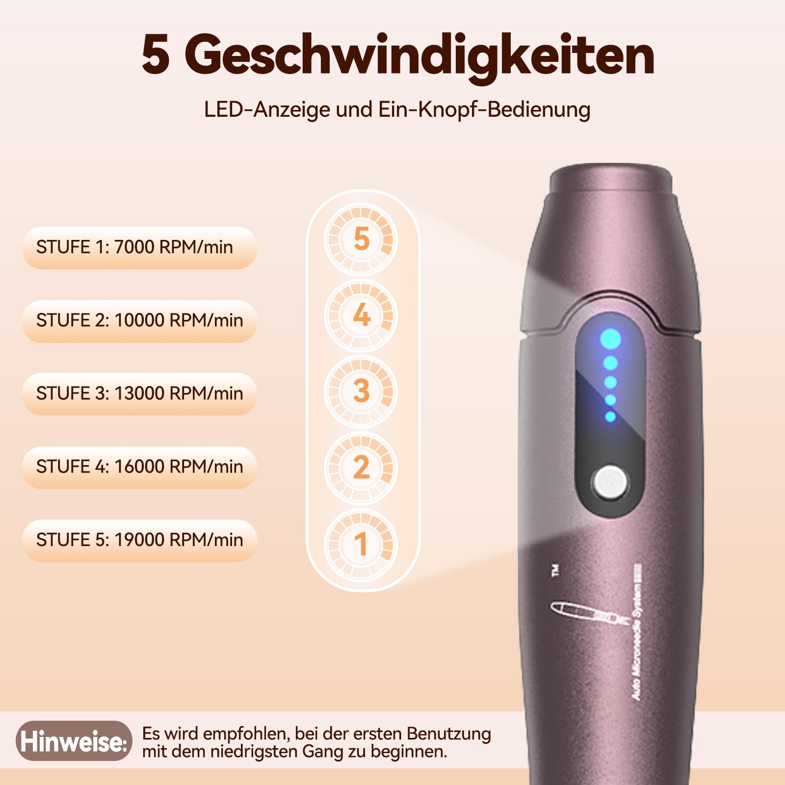 Microneedling Pen A10,Elektrischer Dermapen Kabellos mit 5 Stufen inkl. 22 Stk Ersatzpatronen,Dermapen Microneedling Zuhause für Gesicht und Körper