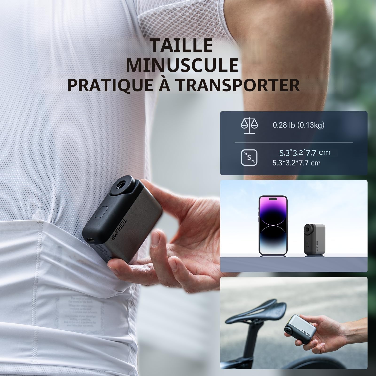 Mini Pompe à vélo, Pompe à vélo électrique Portable, gonflage Rapide 120PSI, Batterie Rechargeable Type C, avec valves Shrader et Presta pour vélos de Route (sans Affichage)