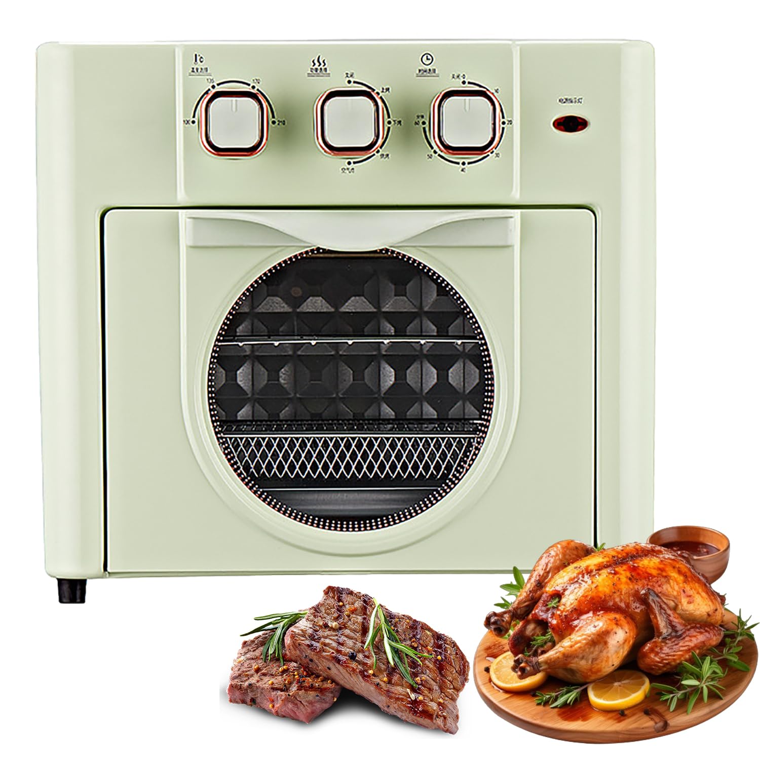 Electric Multi-function Air Fryer Toaster Oven Combo - 18L Large-capacity With 3 Mechanical Knob, Temperature Control & Timer, 360° Hot Air Circulation - Green