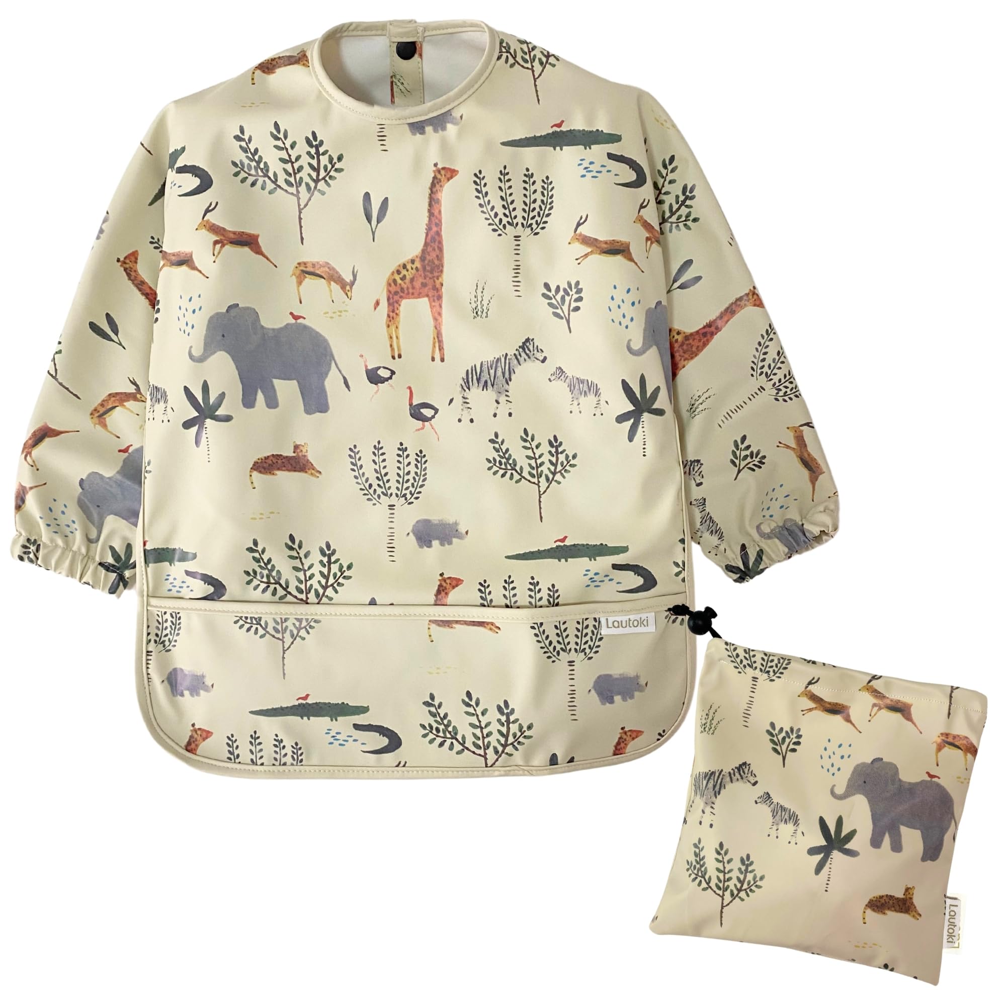 Baberos Bebé Impermeables con Mangas + Bolsita de Transporte | Babero BLW para Bebé 12–36 Meses | Doble Capa 100% Impermeable | Puños Elásticos y Bolsillo Canguro | Fácil de Limpiar