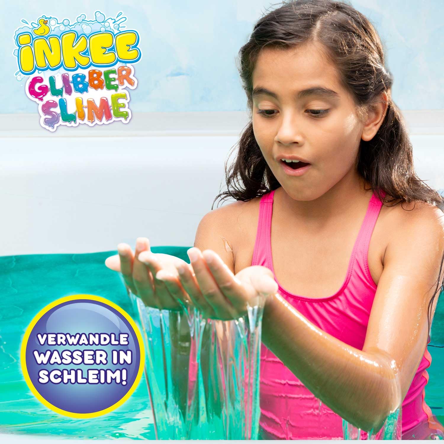 INKEE Slime de Bain Hippo Set de 10 | Poudre Slime Enfant pour Le Bain, Bain Gluant Bleu-Vert avec arôme de pêche,
