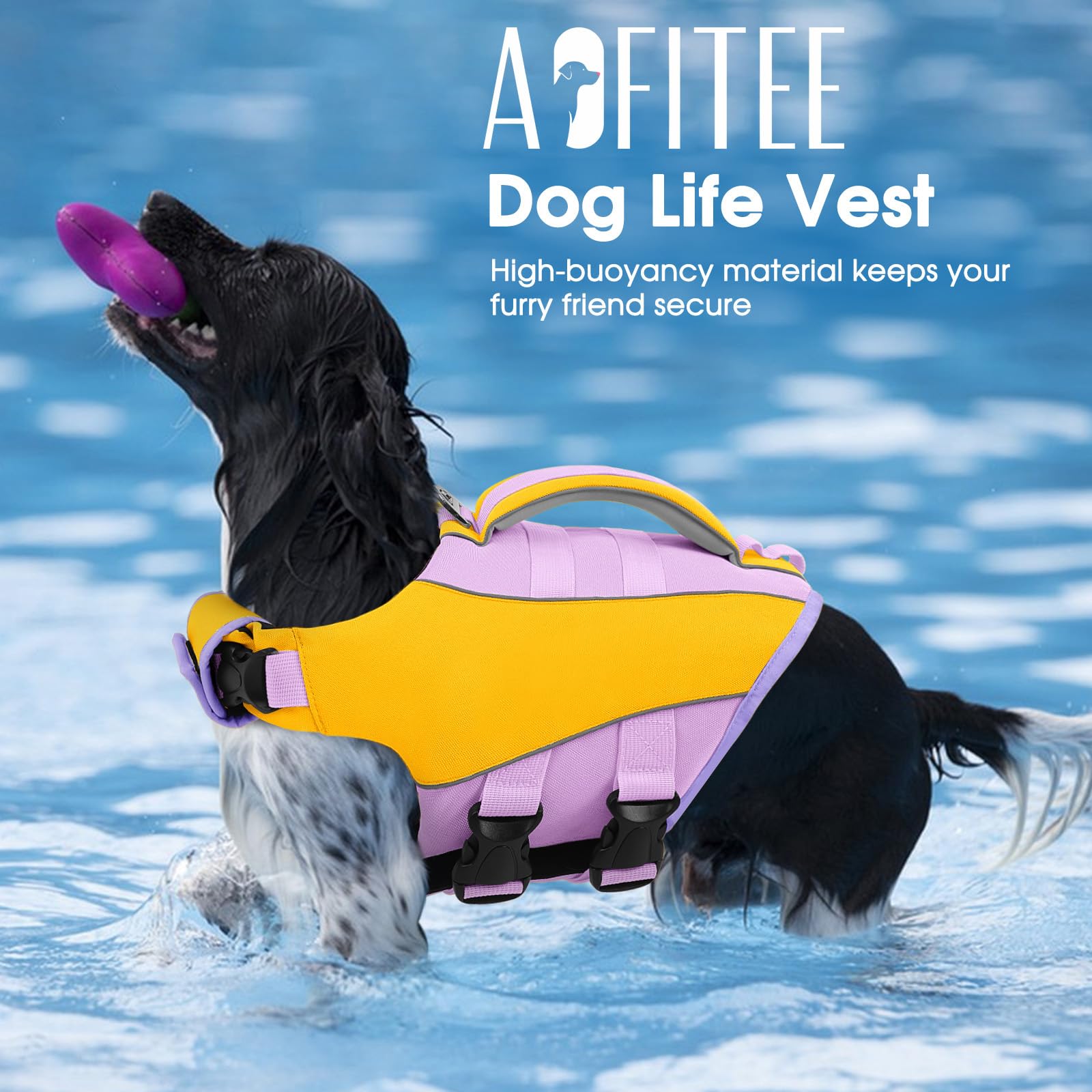 AOFITEE Hundeschwimmweste Kleine Hunde, Verstellbar & Ripstop Schwimmweste Hund Rettungsweste mit Griff, Sicher Hoher Auftrieb Hunde Schwimmweste für Dackel zum Bootfahren,Schwimmen,Surfen, Lila, S
