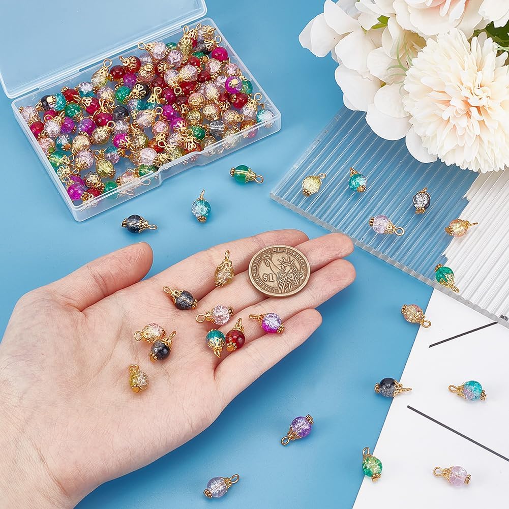 Crackle Glass Bead Charms Mini Dangle Beads Pendant Round Crystal Charms Colorful Gemstone Charm for for DIY Necklace Bracelet Earrings Jewelry Making - Image 3