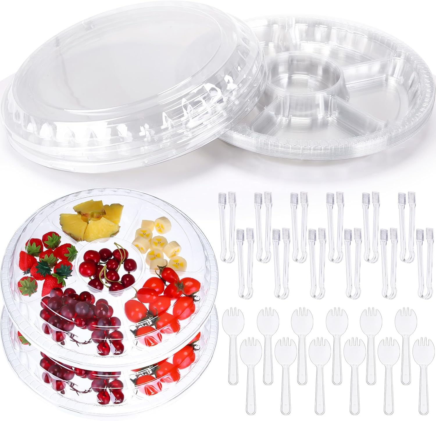 Uiifan 12 Set Plastic Veggie Tray with Lid Tongs Spoons