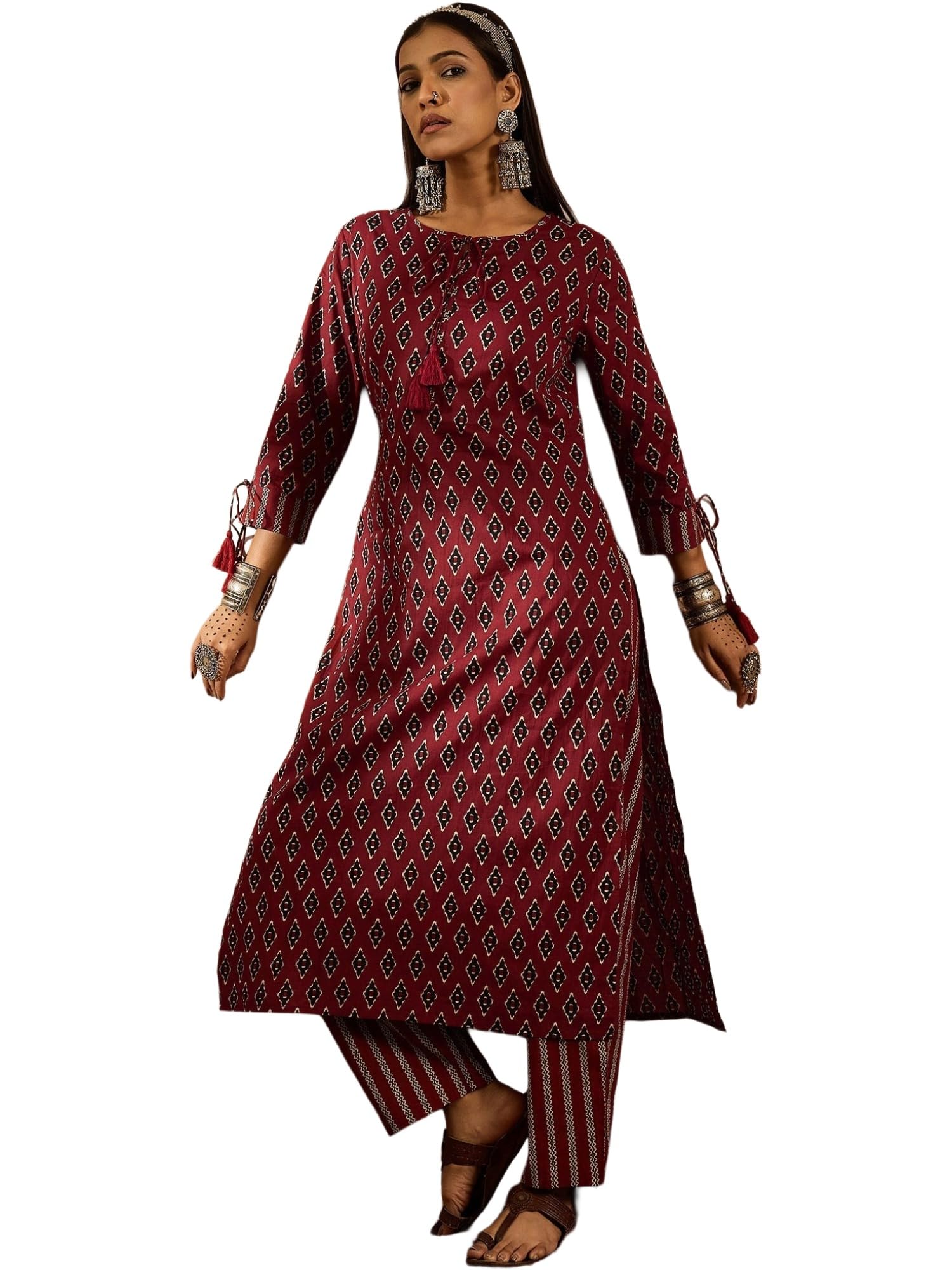 jalmala Dark Pink Cotton Jumpsuit and Overall Set: Laces, Latkans & Tassels Work, Printed || Set for Women and Teenage Girls (K112-M1-Dd1)-picture-14