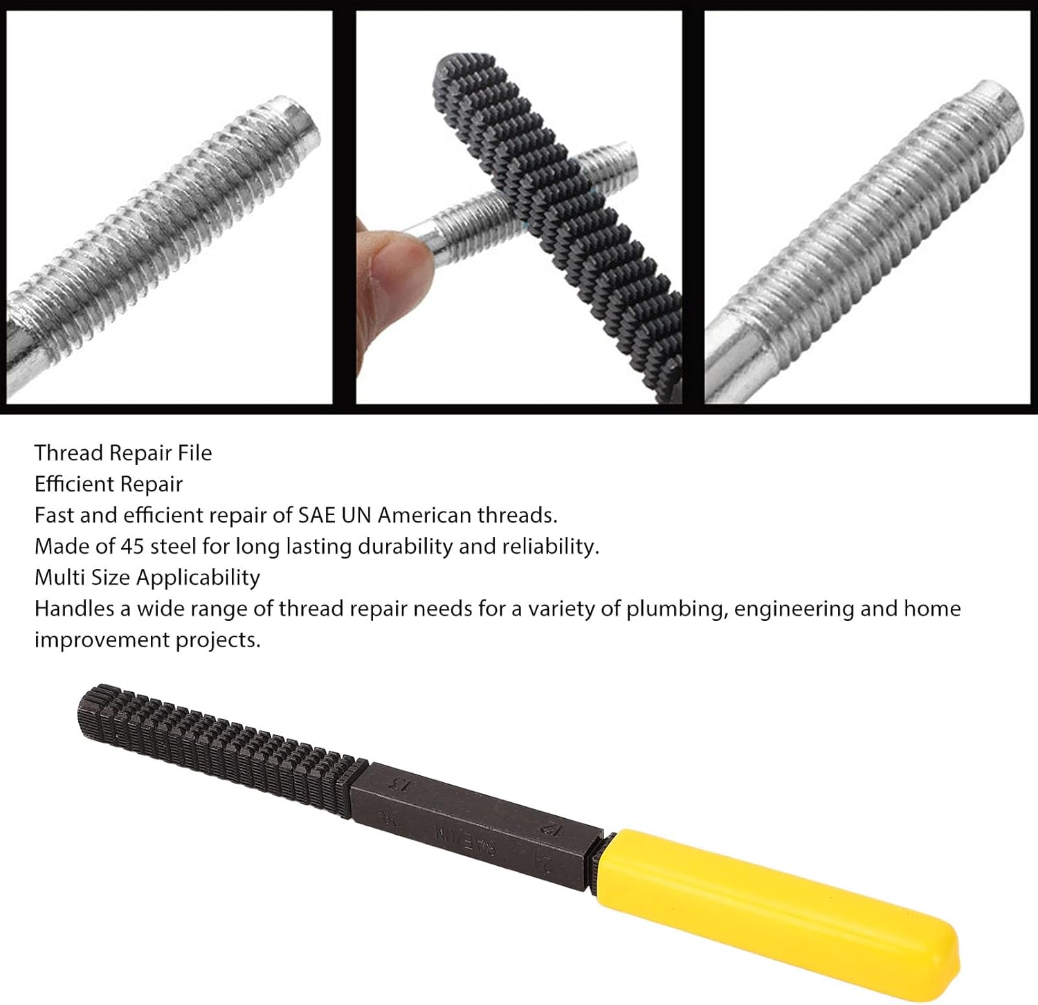 Garosa Thread Repair File for Fast Efficient SAE Thread Repair Straight Thread Restorer File 45 Steel 12,13,14,16,18,20,24,28 Thread for Pipes Automotive Engineering Home Projects