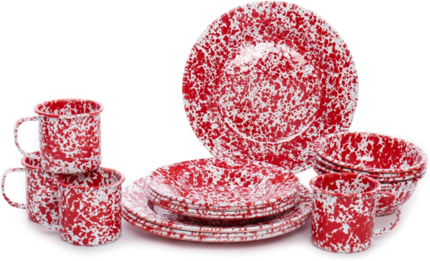 Enamelware Starter Set, 16 piece, Red/White Splatter
