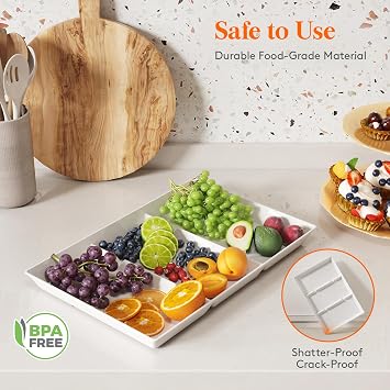 Lifewit Divided Serving Tray for Party, 3 Pack Plastic Food Serving Platter