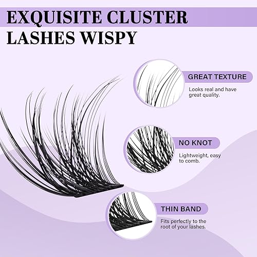 Miniatura 3 de Extensiones de pestañas en racimo de pestañas individuales de volumen de 0.315-0.709 in, B&Q para bricolaje, extensiones de pestañas en racimo para