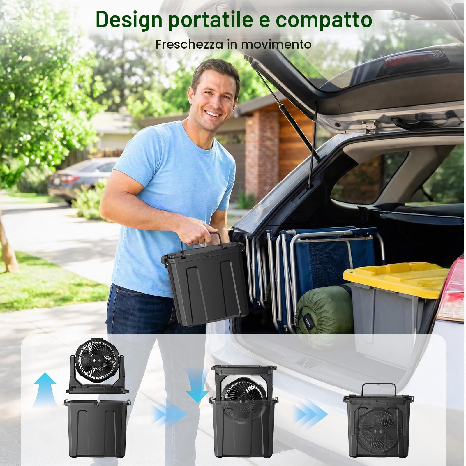 Ausic 1,35 L Ventilatore Nebulizzatore Portatile, Ventilatori per Esterni per Patii, [Massimo 30H] Ventilatore Ricaricabile a Batteria, Nebulizzatore con Secchio per Raffreddamento Acqua per Campeggio