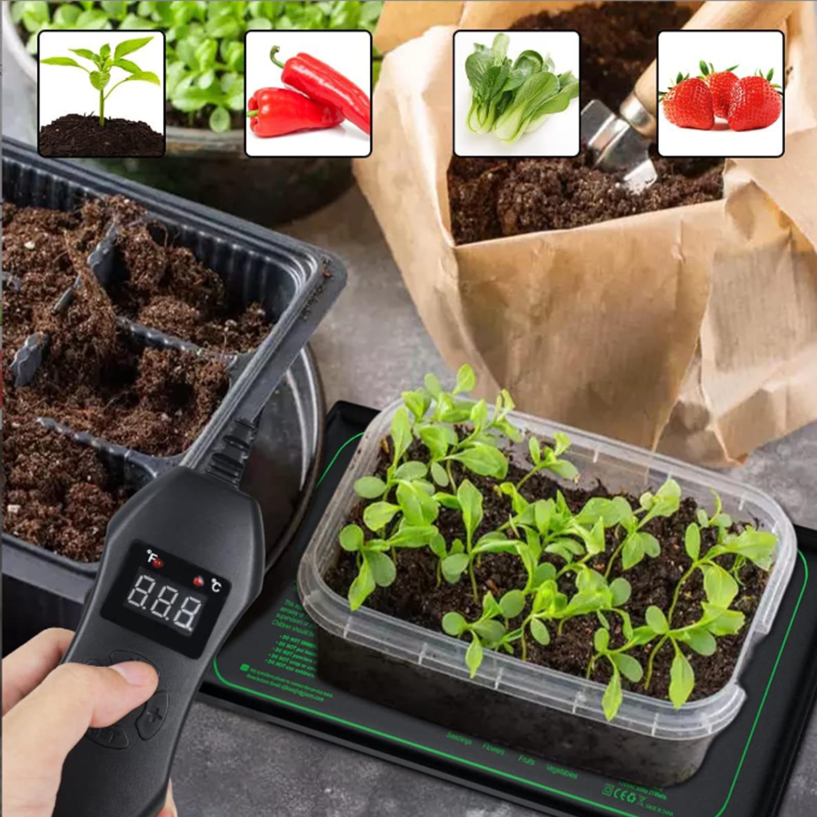 GOMETY - Alfombra térmica para plantas con termostato, 50 W impermeable para siembra y germinación, alfombra calefactora ajustable 52,5 x 25 cm para plantas, animales y reptiles