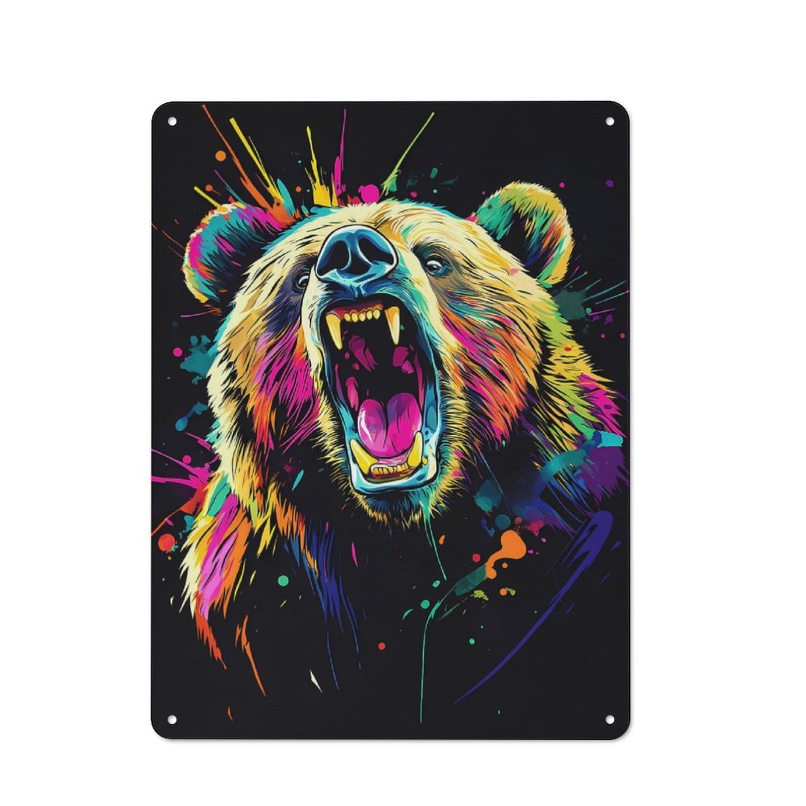 Junmoney Neon Bear Roar Industrial-Style Metal Sign 40X30cm For Home Bar Wall, Housewarming Wall Decor For People Furnishing Home Bar