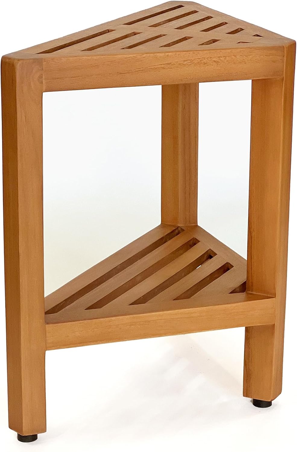 Asta Bora Solid Teak Indoor Outdoor Shower/Bath/Spa Corner Stool with Shelf, Fully Assembled, SpaTeak Collection, TB-009