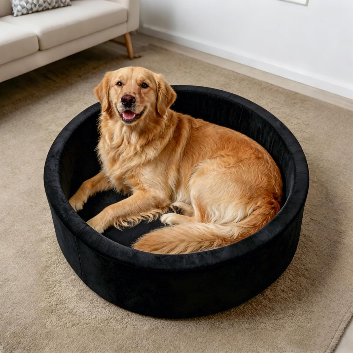 39 Inch Round Dog Bed Ball Pit, Indoor Playpen for Cats and Small Dogs, Dual Use Pet Play and Rest Area, Black (Balls Not Included)