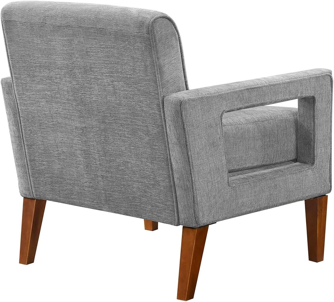 100% New 1pc Armchair Modern Living Room Chair,Gray Chenille Upholstery Pocket Coils Solid Wood Legs Iin Walnut Finish Furniture