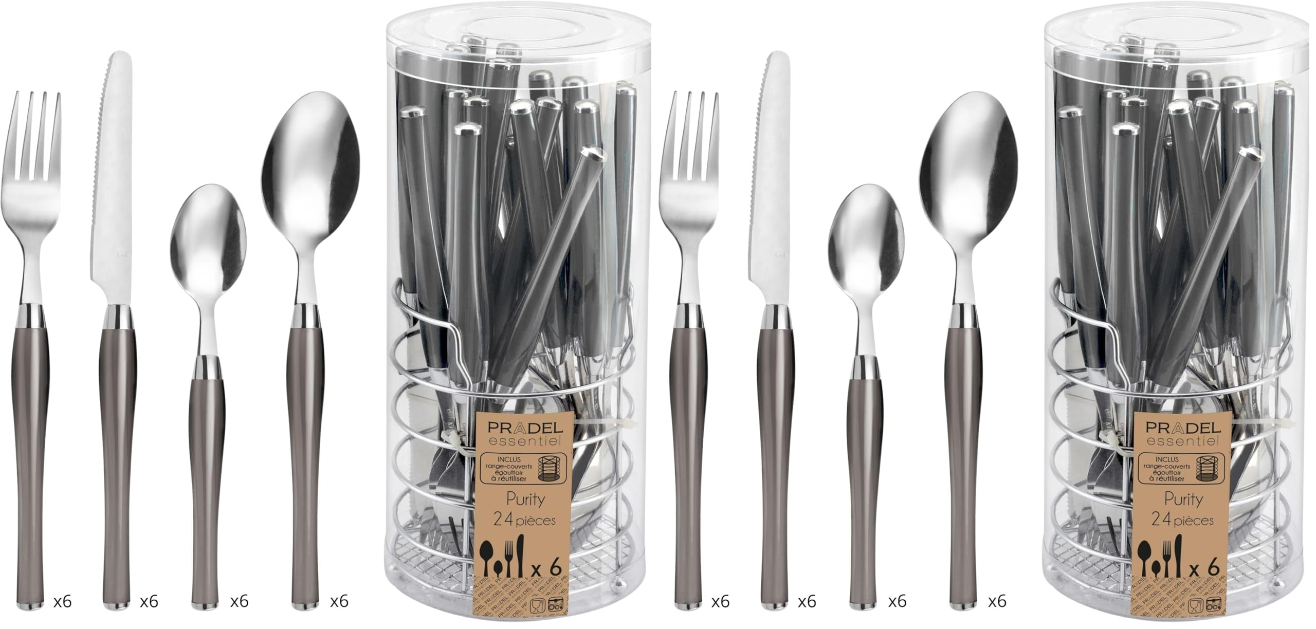 Ménagère 24 pièces Pradel Essentiel en acier inoxydable pour 6 personnes avec panier de table