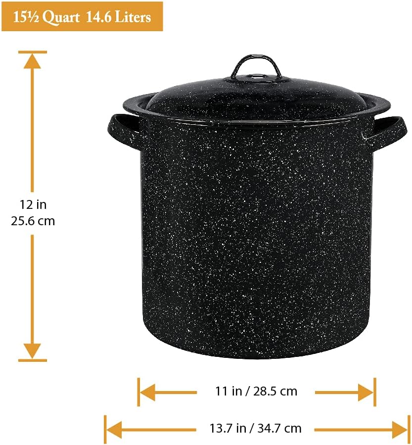 Granite Ware Enamelware 15.5 Qt Steamer, with Lid and Insert. (Speckled Black) Great for Seafood, Soups, Sauce, Large Capacity. Easy to Clean. Dishwasher Safe.