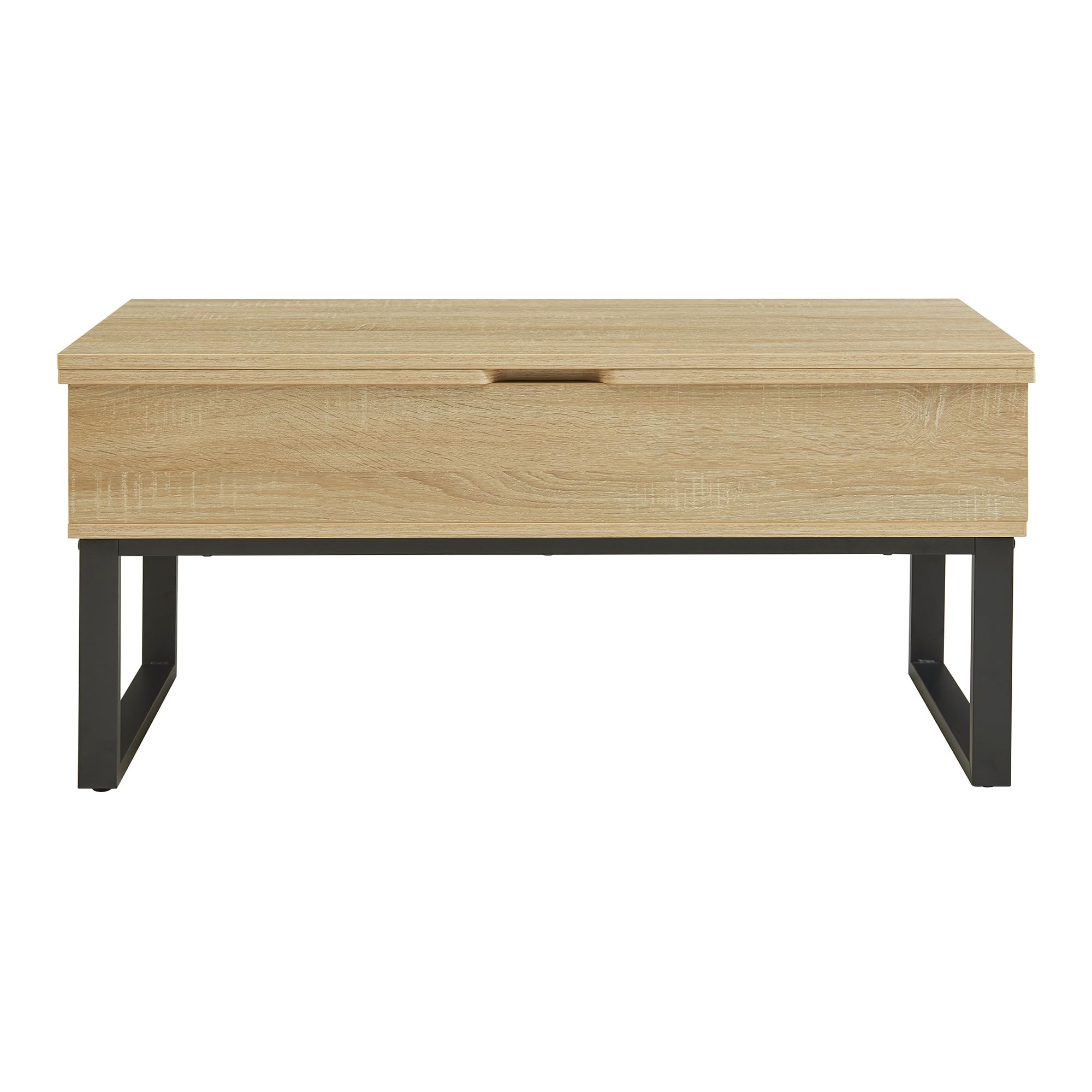 [en.casa] Mesa de Centro Rauli Mesa Baja Rectangular con Tablero Elevable y Extensible con 3 Compartimentos Internos Mueble Auxiliar Mesita para Salón 100 x 50 x 47 cm - Efecto Roble