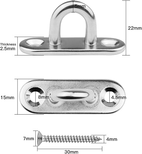 Miniatura 2 de 6 ganchos en U de acero inoxidable de 1.8 pulgadas + 6 ganchos de acero inoxidable, lazo de grapas de hardware marino con tornillos