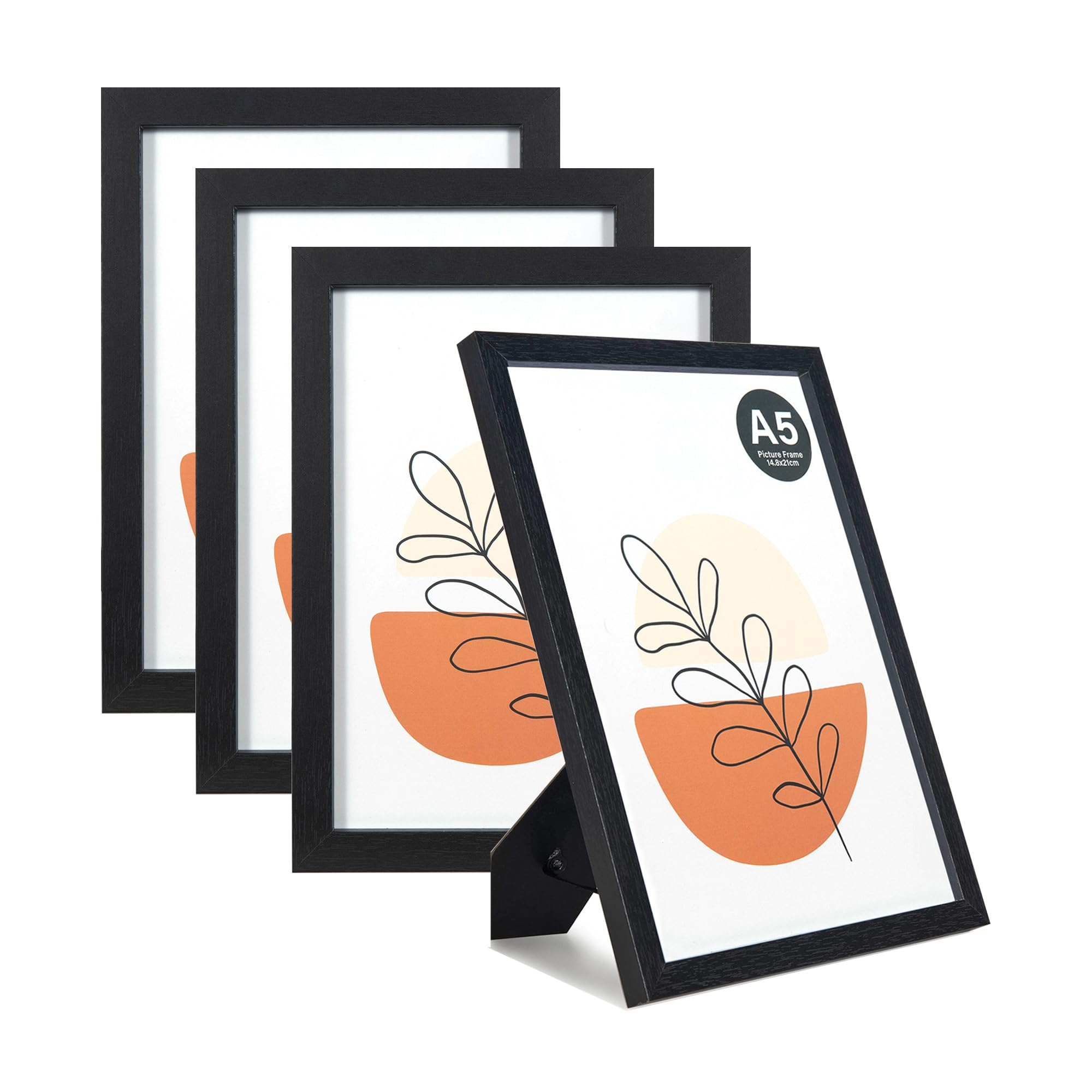 Kaiwin Black Picture Frame A5 / 21 X 14.8 Cm Set Of 4, With Acrylic Glass For Table Top Display And Wall Mounting Photo Frame