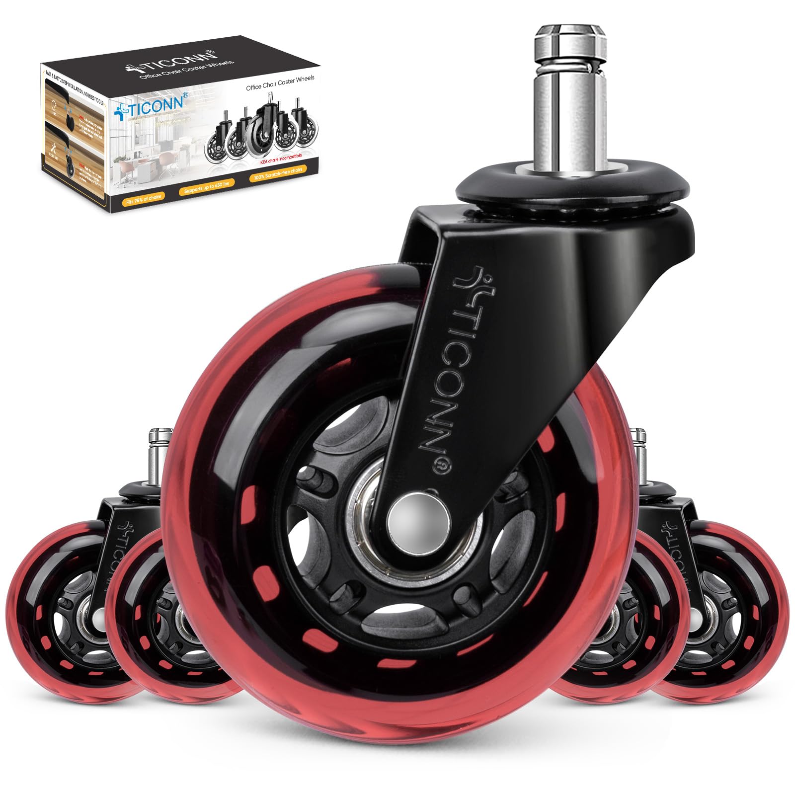 Office Chair Wheels - 3" Caster Set -9 Office Chair Wheels - 3" Caster Set -9