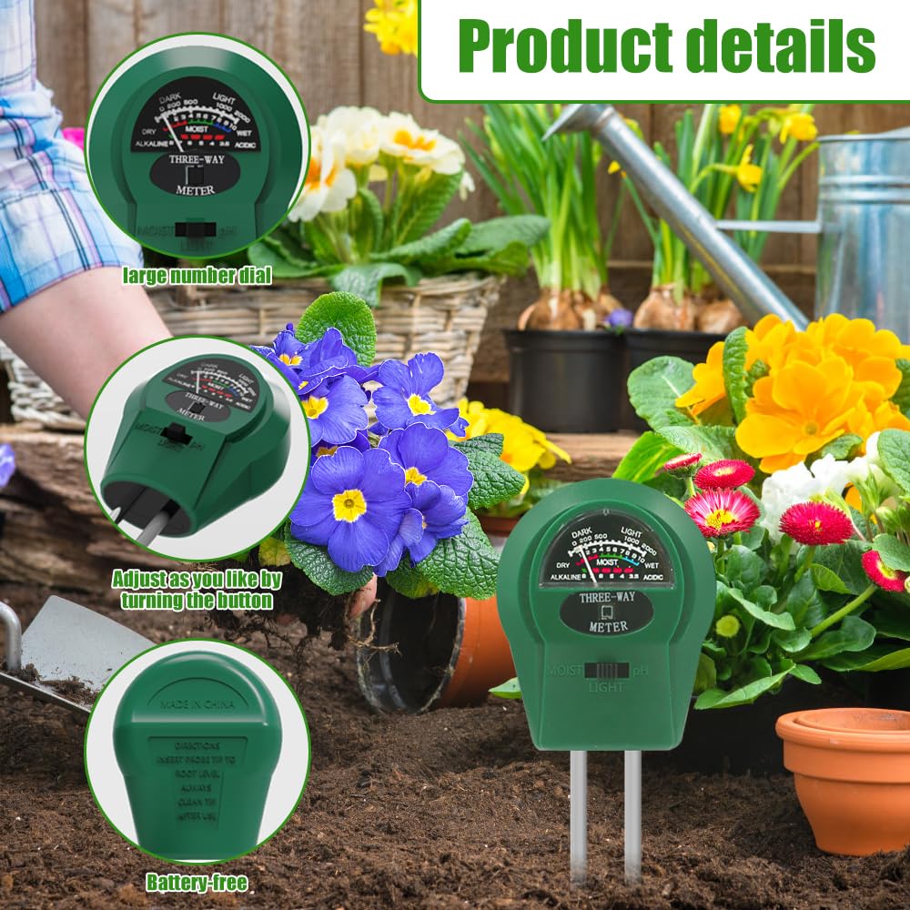 4PCS Testeur Humidité Plante, Humidimètre Sol pour Plantes, Testeur de Sol 3 en 1, Humidimètre pour Plantes, Compteur de Sol avec PH/Température/Lumière, Convient pour Jardinage Pelouse Jardin