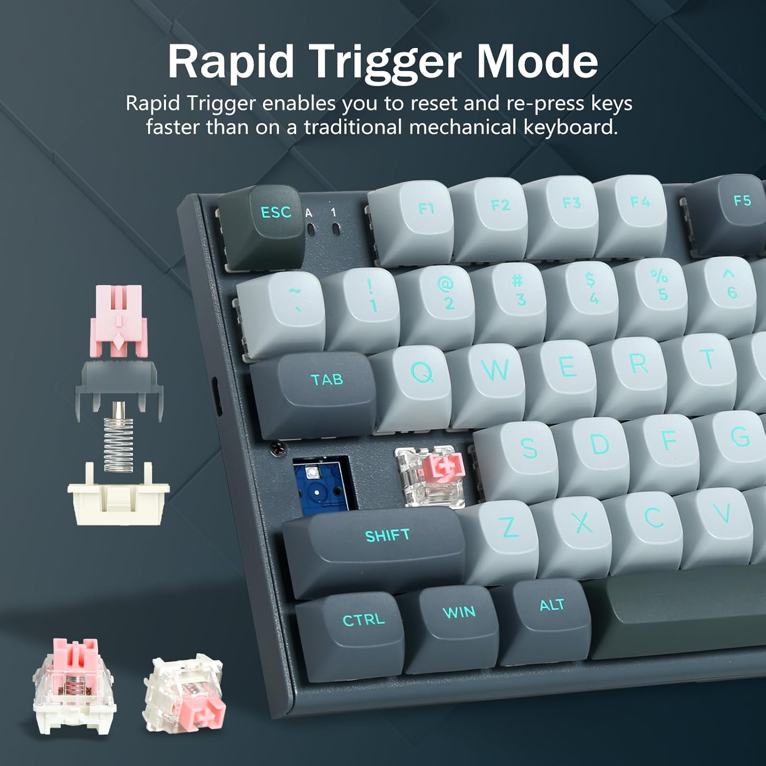 E-YOOSO Rapid Trigger Gaming Keyboard, Hall Effect Magnetic Switch, Adjustable Actuation, 8k Hz Polling Rate, RGB Backlit, 80% Compact Wired with Number Pad for PC Gamer, Gray/Black