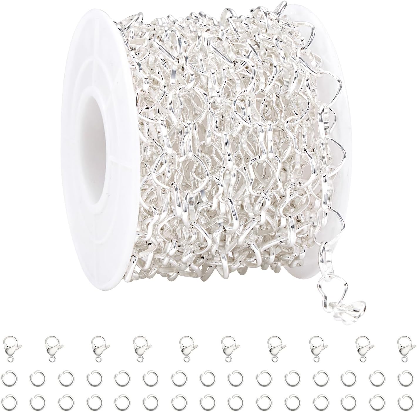5 Yard Silver Plated Stainless Steel Chain for Jewelry Making Hollow Heart Necklace Bracelet Chains Bulk for Women