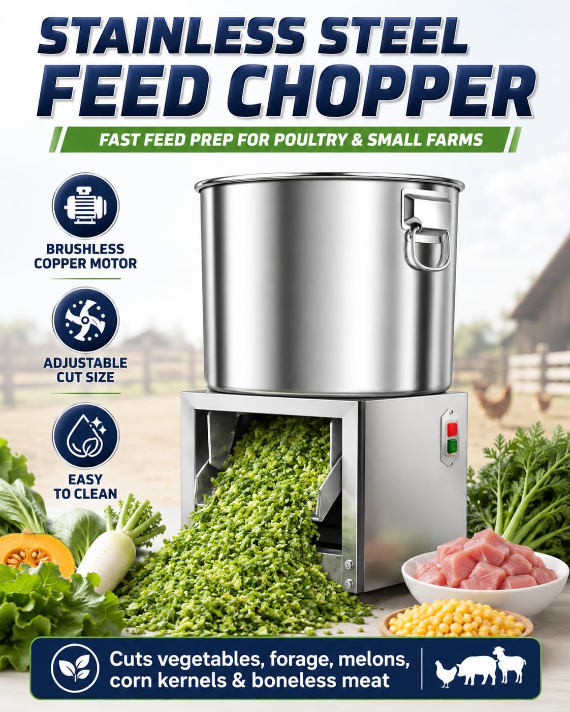 Tritatutto Elettrico Professionale per Verdure, Robot da Cucina Professionale da 3500 Giri/Min, Robot da Cucina per Pollame in Acciaio Inossidabile con Ampia Apertura di Ingresso 1000w