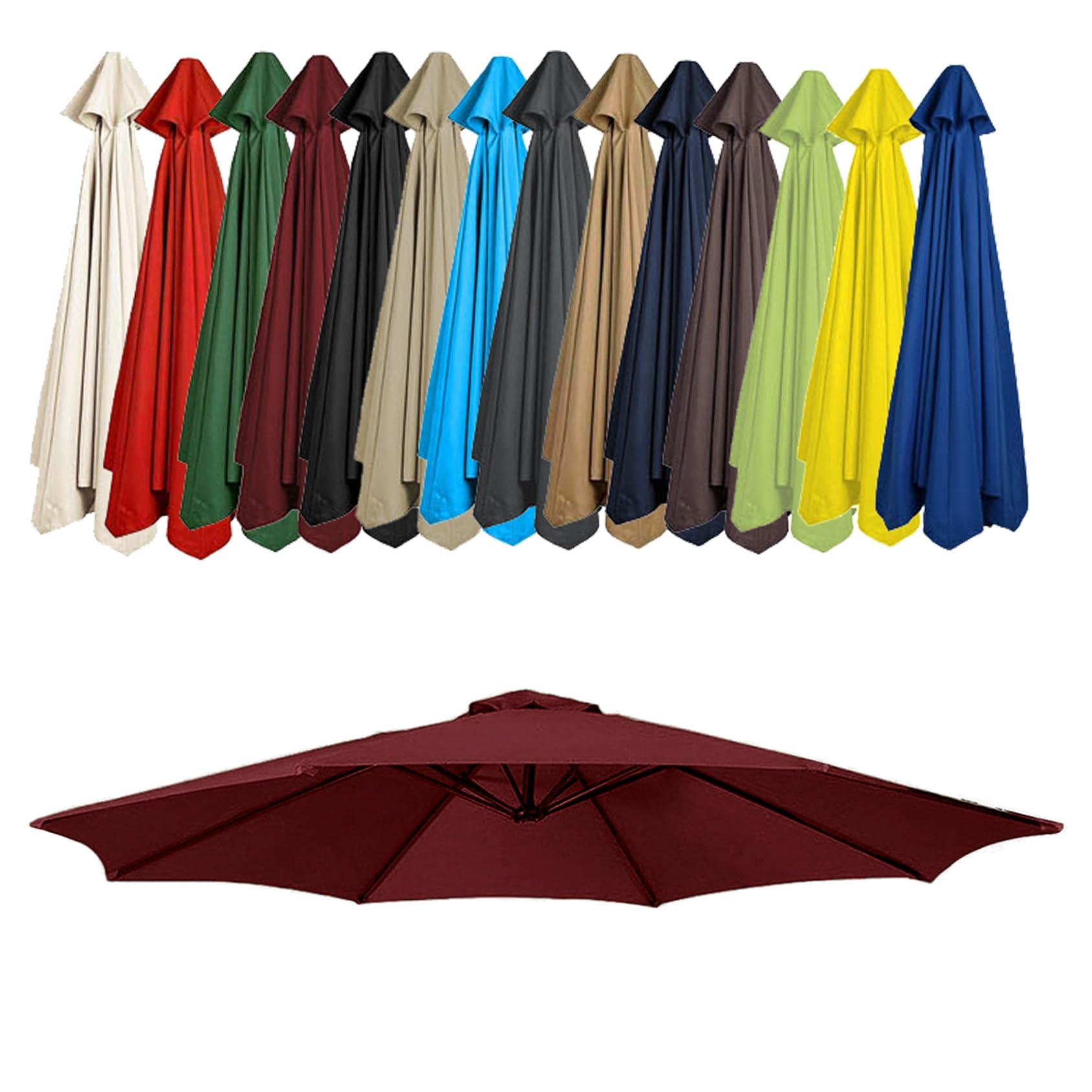 GZDXBF Patio Umbrella Replacement Canopy, Parasol Canopy Cover For 200cm/270cm/300cm +6 Arms/8 Arms Parasol, Uv-Resistant, Waterproof, Washable(Color:Burgundy,Size:6 ribs: 2.7m/8.8ft)