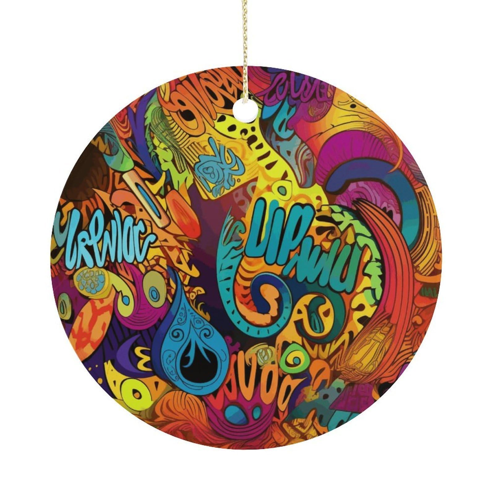 Colorful Pattern Christmas Ornaments Colorful Round Ceramic Ornament Christmas Hanging Decor Christmas Tree Decorations Xmas Keepsake for Women Men Xmas Holiday Party