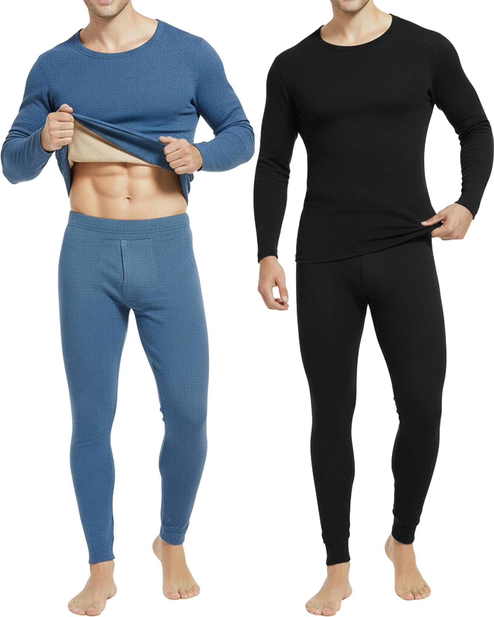2 Pack Thermal Underwear for Men Fleece Lined Long Underwear Winter Base Layer Set Cold Weather Top Bottom-image-1