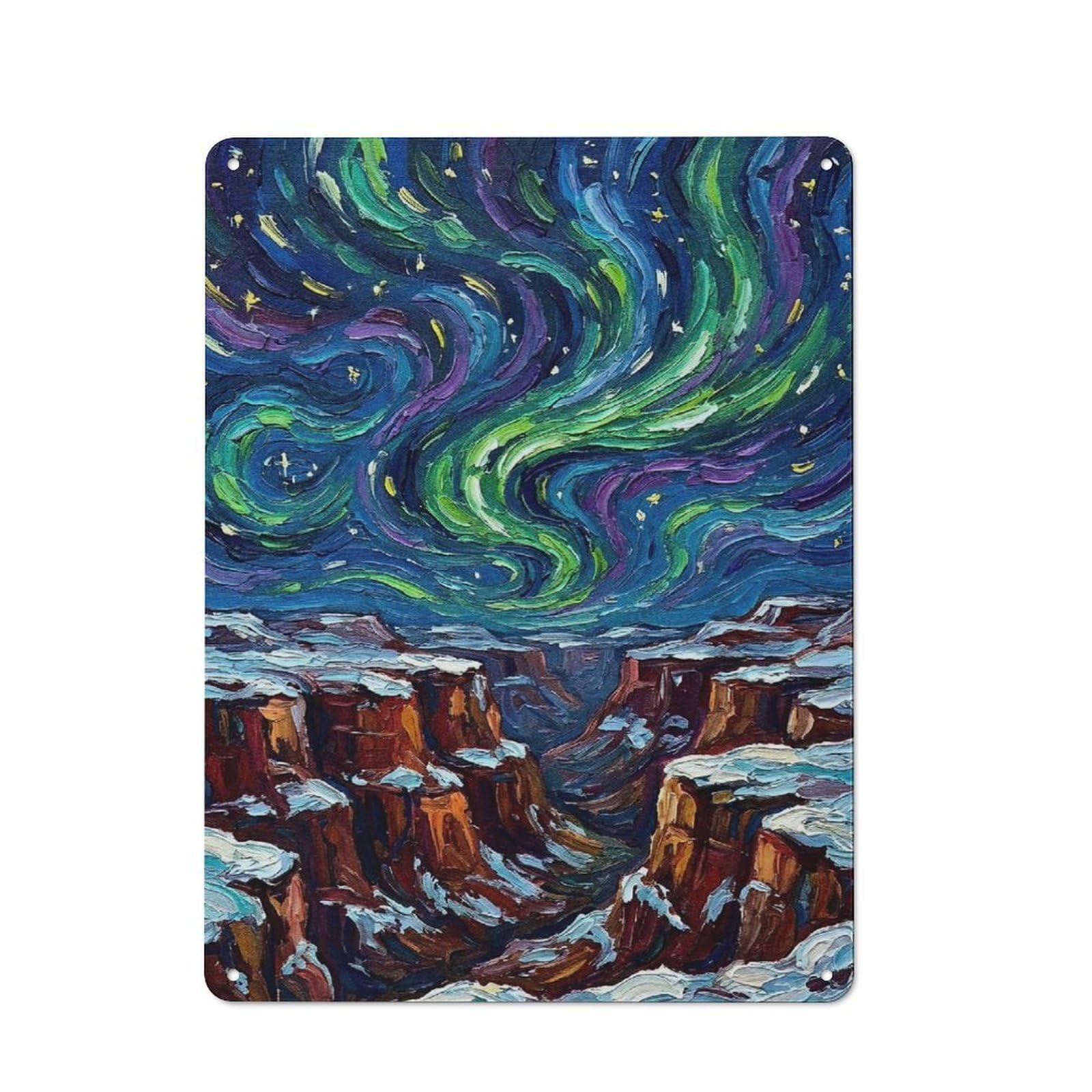 Junmoney Style-12 Cottage Style Aurora Borealis Over Snowy Canyon Decorative Tin Sign 40X30cm, Rustic Kitchen Decor For Kitchen, Cottage, Porch Or Garden Room