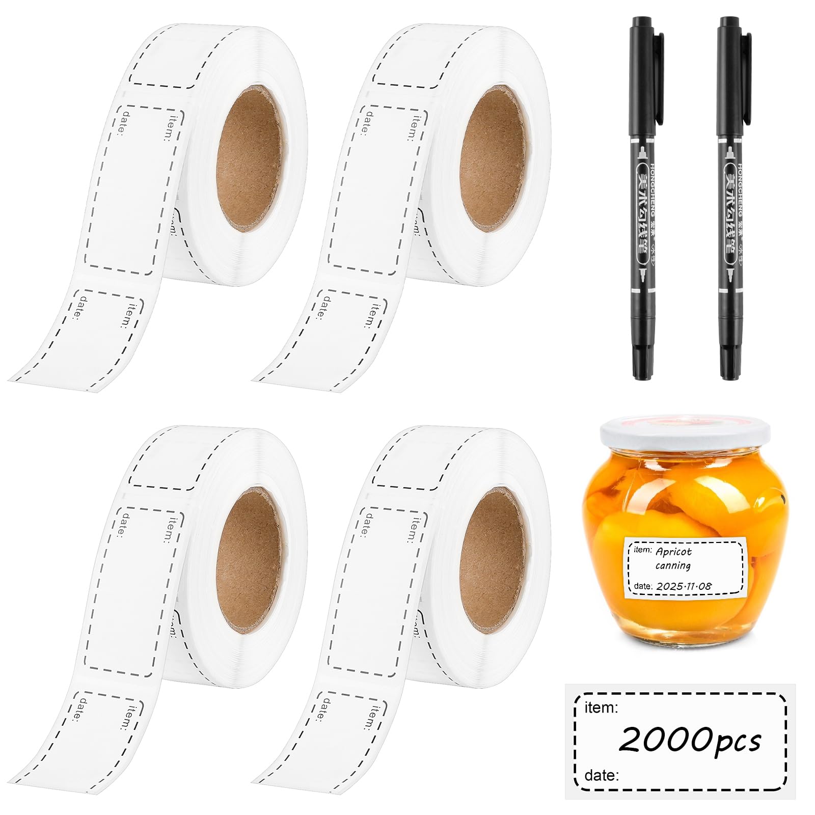 2000 Pcs Freezer Labels, 1 x 2 Inch Food Label Stickers with 2 Marker Pens