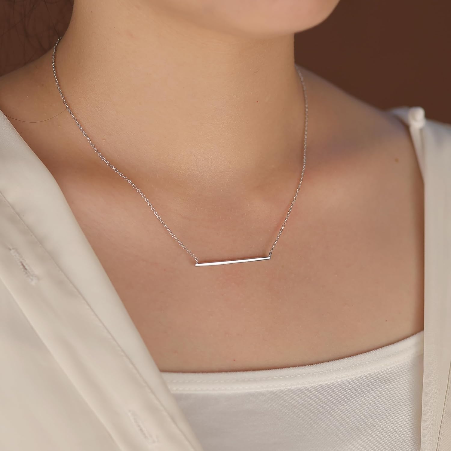 Bling Jewelry Minimalist Delicate Thin Sideways Horizontal Round Tube Curved Bar Slide Pendant Necklace For Women Teen .925 Sterling Silver - Image 3