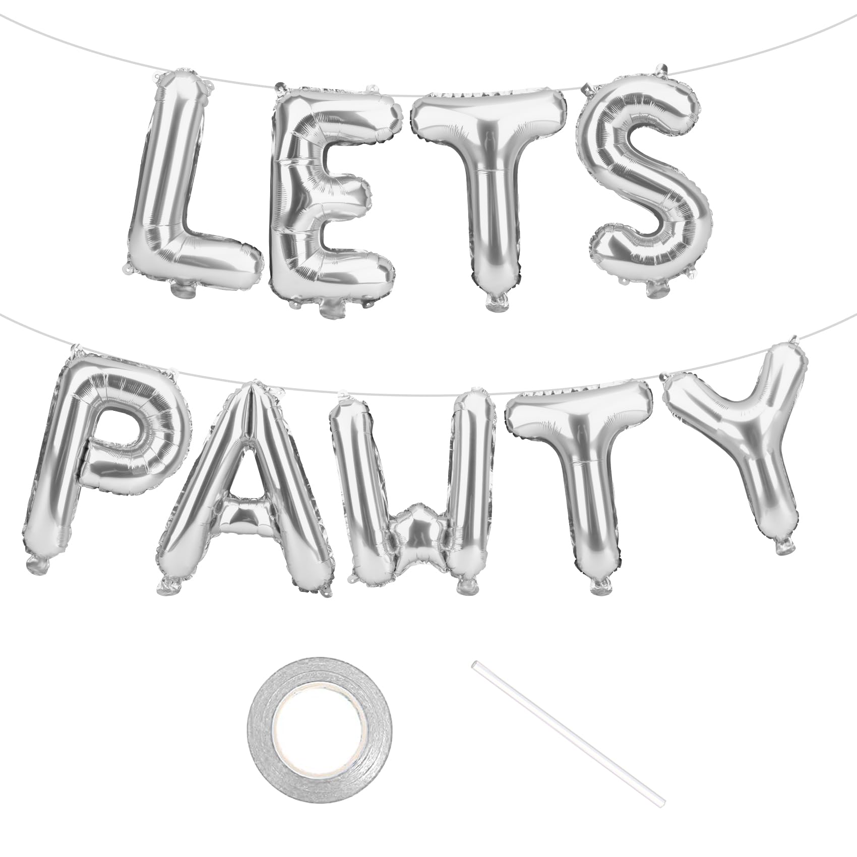 Lets Pawty Balloons, 9 PCS Dog Birthday Decorations, 16 Inch Foil Dog Balloons, Lets Pawty Birthday Decorations with Straw and Ribbon for Pets Dogs