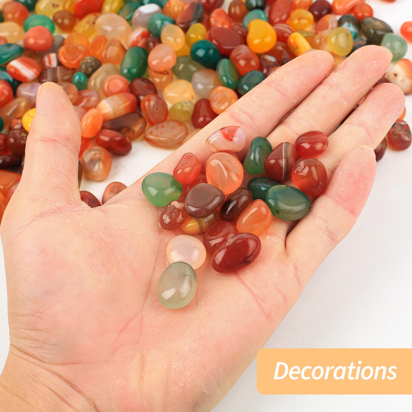 900g Edelsteine für Kinder, Bunte Trommelsteine, Halbedelsteine, 8-13 mm Muggelsteine, Bunte Steine Glückssteine für Edelsteinspiel Schatzsuche Gärten Blumentöpfe Dekoration(rund)