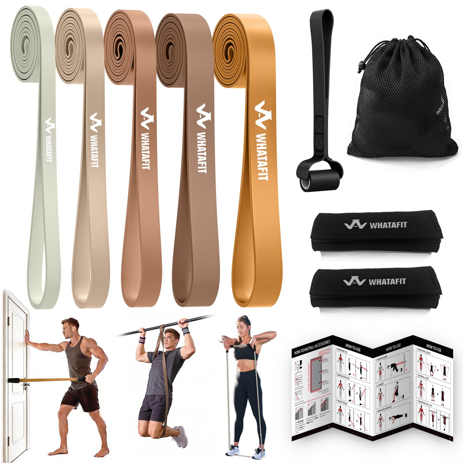 WHATAFIT Resistance Bands, 5 Level Pull Up Assistance Bands for Working Out