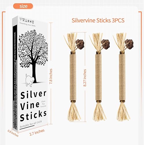 Miniatura 6 de Silvervine Sticks - Paquete de 3 juguetes para gatos, 100% naturales para masticar para gatitos, juguetes de hierba gatera para gatitos y gatos,