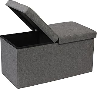 Bonlife Storage Ottoman with Flipping Lid Toy Storage Bench Window Seat Folding Shoe Toy Chest Box for Living Room Linen Grey Footstool 76x38x38cm