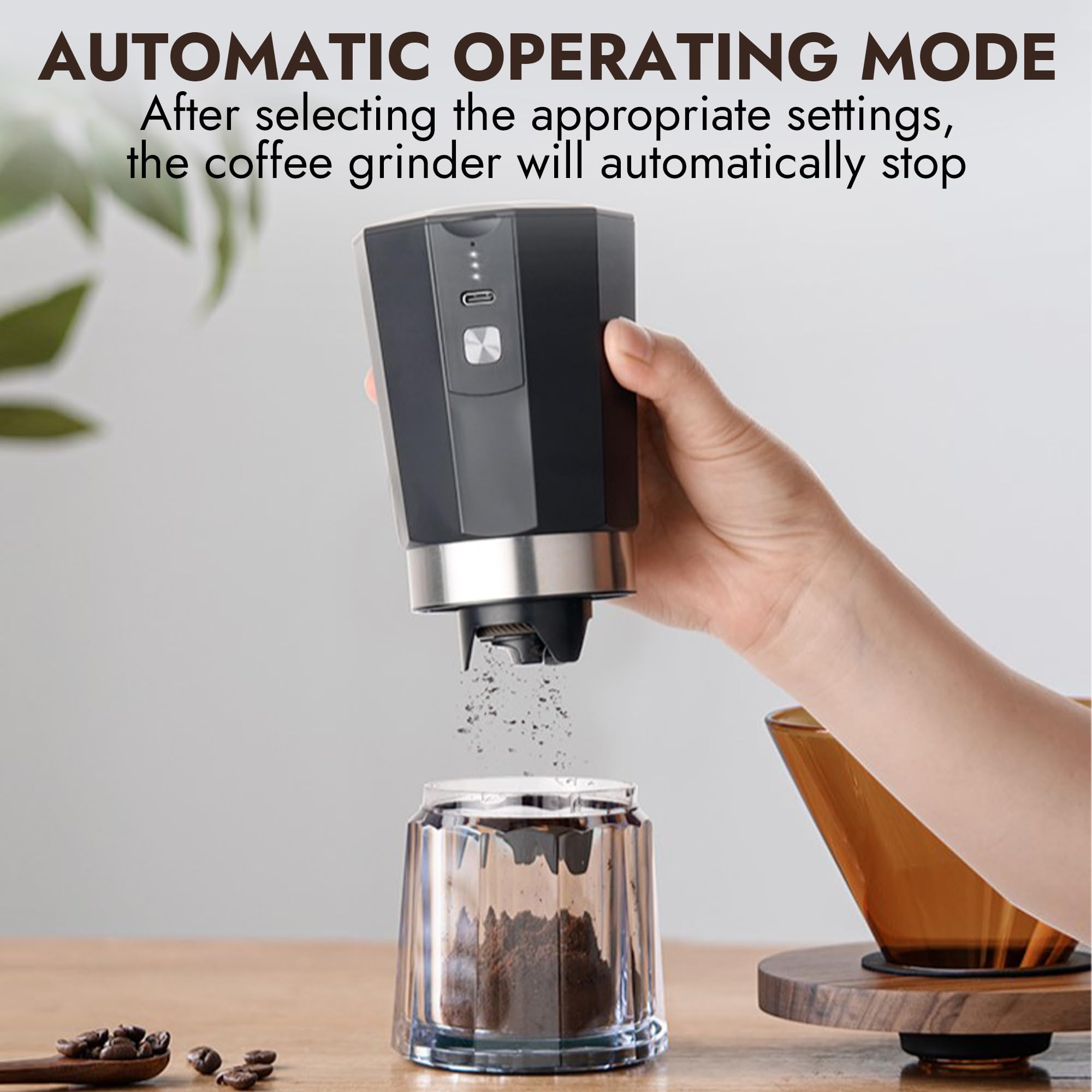 MIRU Macina Caffe' Elettrico Regolabile Senza Fili Con Macine in Ceramica, 5 Modalità Di Macinatura, Macina Spezie, Semi e Lino, Rivestimento Antiscivolo (Nero, Capacità Di 36 g)