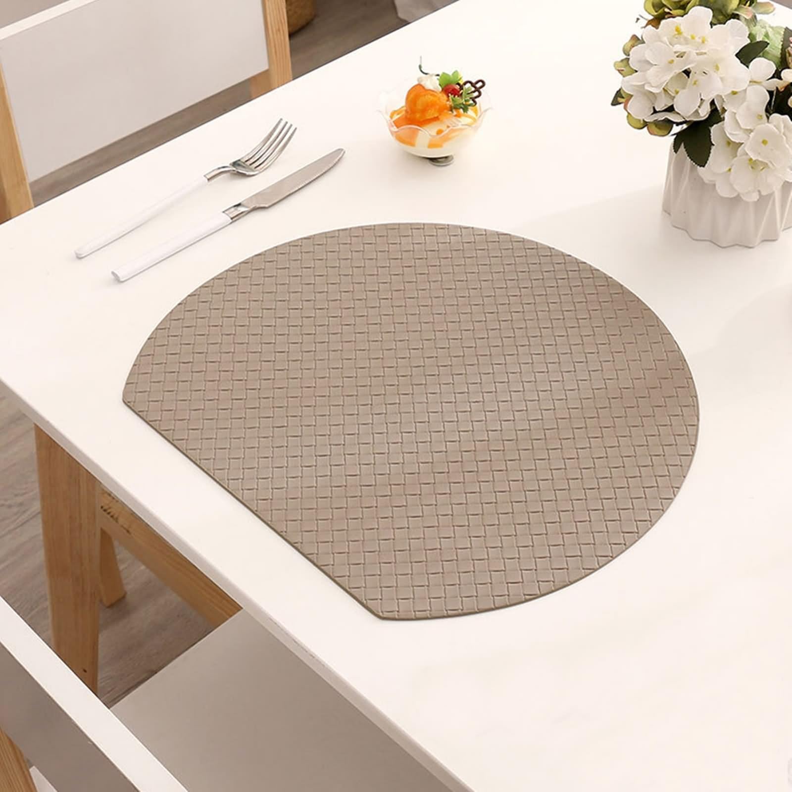 Jesienne podkładki pod talerze 8 sztuk, maty stołowe wakacje 38 x 30 cm półkole jednolity kolor tkana tekstura skóra khaki