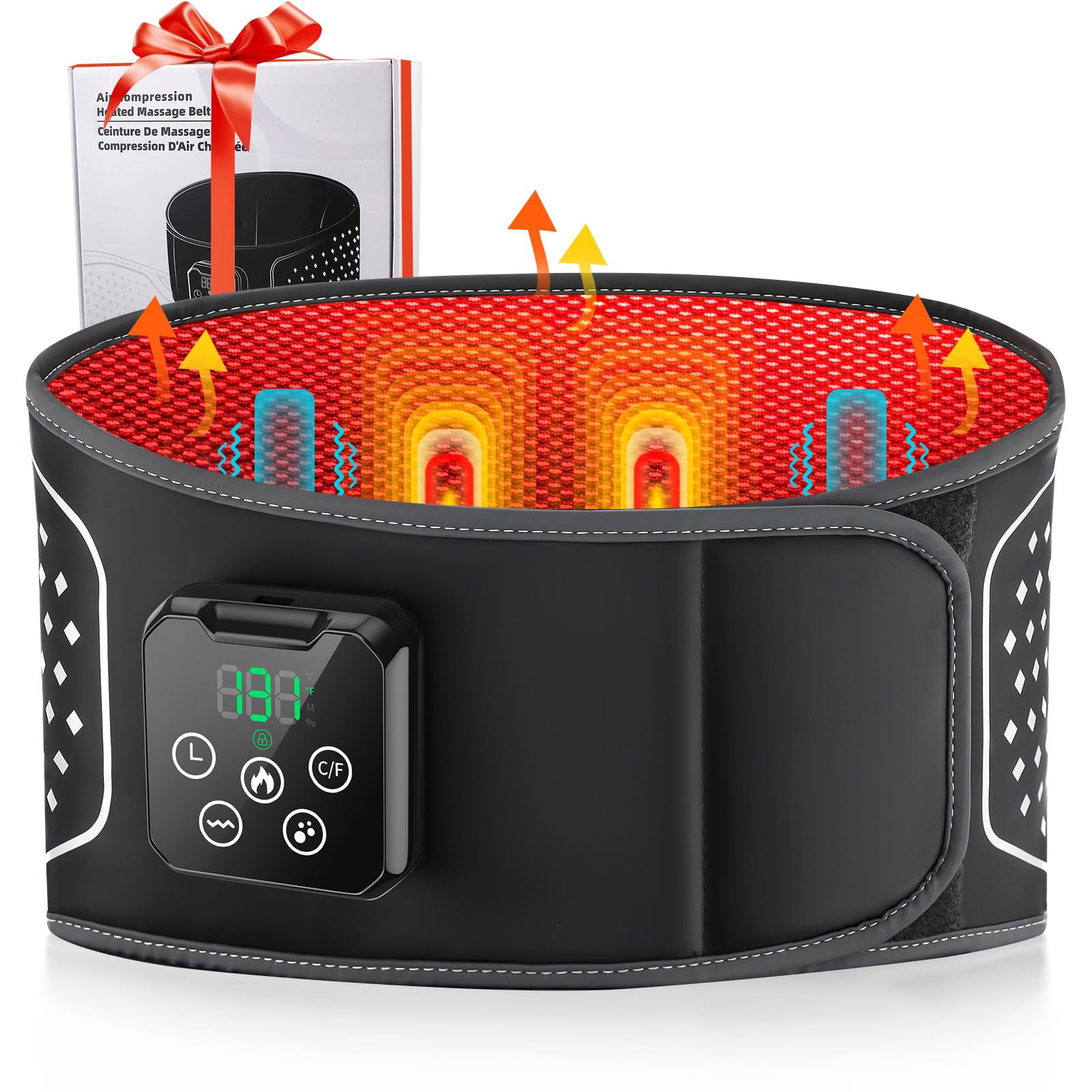 Ceinture Chauffante Lombaire sans Fil, Ceinture Lombaire Chauffante avec 3 Modes de Massage à Air, 3 Modes de Vibration, 4 Niveaux de Chaleur, Ceinture Chauffante Dos pour Sciatique, Lombalgie