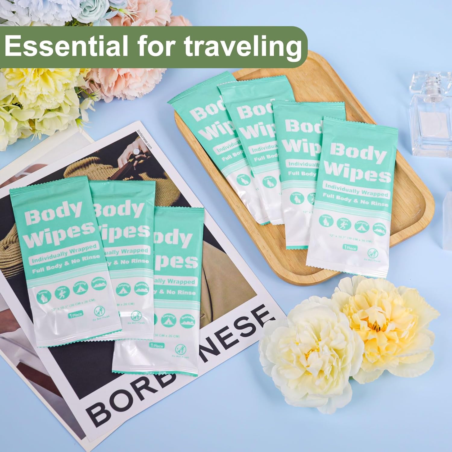 Individually Wrapped Body Wipes Bulk Bath Wipe, Women Men Large Adult Disposable Body Shower Wipes No Rinse-Free Bathing Cloths Wipe for Outdoors After Gym Camping Travel (50, Blue, 12 x 10.3 in) - Image 3