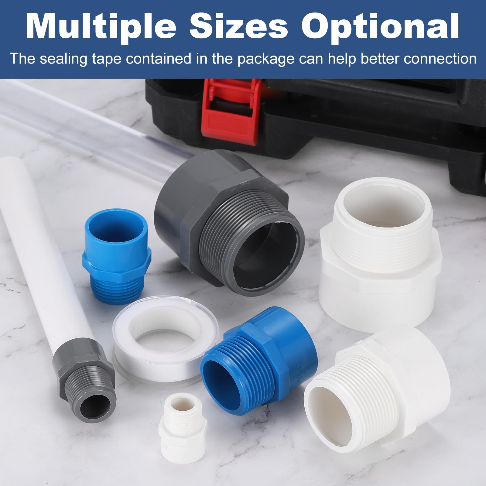 QUARKZMAN Adattatore Maschio in PVC per Tubi, 5Pz Connettori a 2 Vie per Tubi in PVC da 1-1/2" con Nastro Sigillante (Presa x Filettatura Maschio), Accoppiatore Adattatore (Grigio)